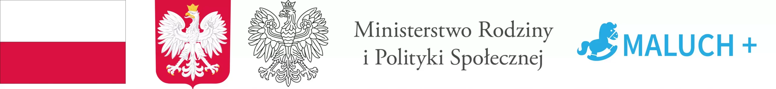 Flaga Polski, Orzeł Polski, Ministerstwo Rodziny i Polityki Społecznej i logo programu Maluch +