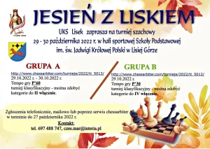 Plakat turnieju szachowego w Lisiej Górze