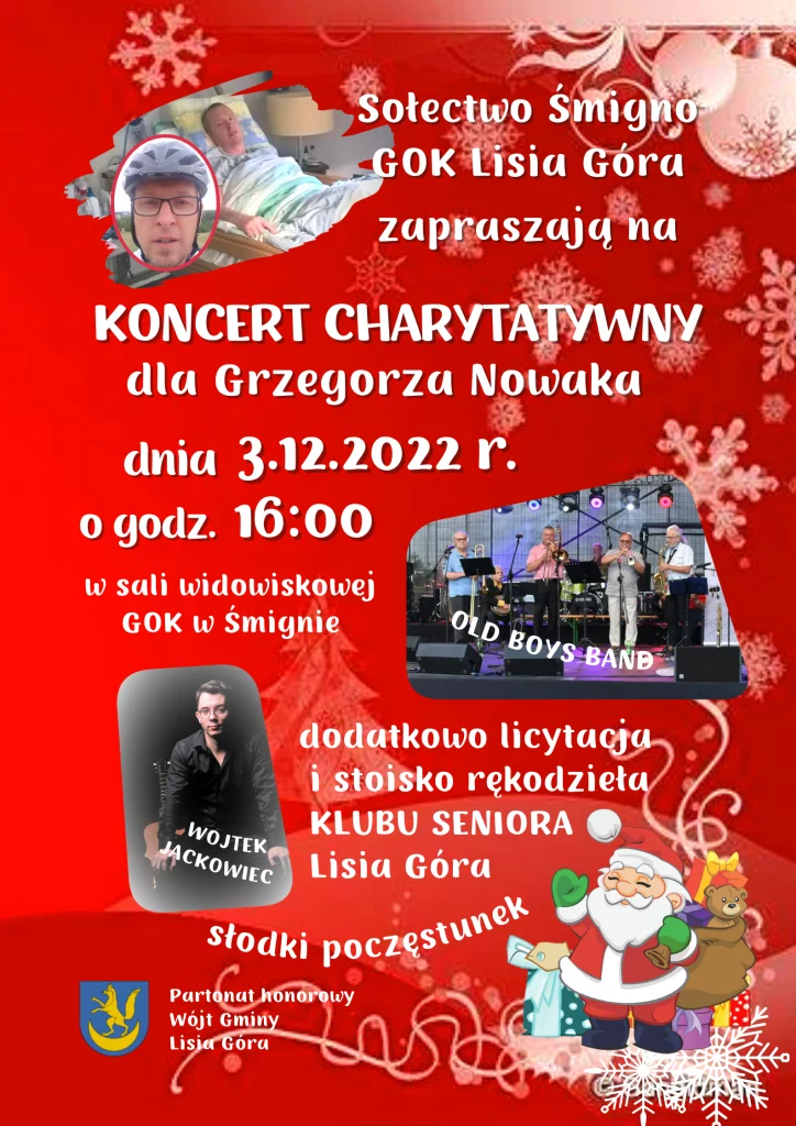 Plakat koncertu charytatywnego dla Grzegorza Nowaka